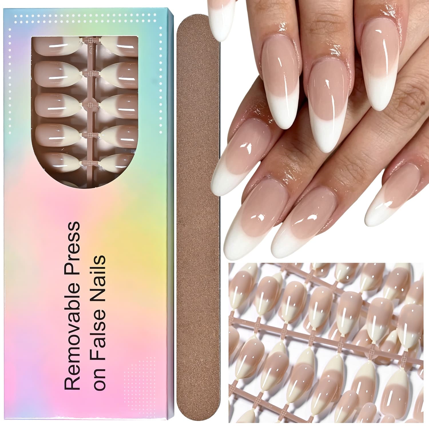 Pure Desire Nude Color Gradient French Almond Nails Multi-Size Semi-Patch Nails Commuting Simple Long Semi-finished Wear Nails