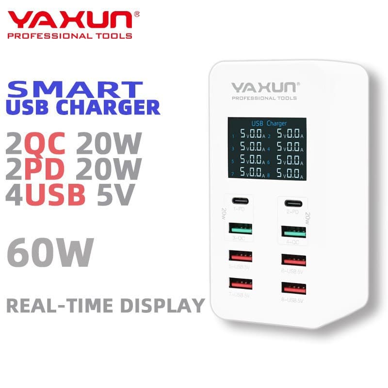 YX-A8T multi-port USB smart fast charging charger with digital display PD QC3.0 customized multi-function socket