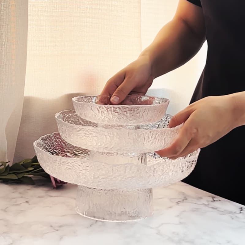 Binglu Tall Stemmed Fruit Plate Crystal Glass High-Appearance Hammered Texture Plate High-Appearance Dinner Plate Fruit Plate Dessert Plate Ornament