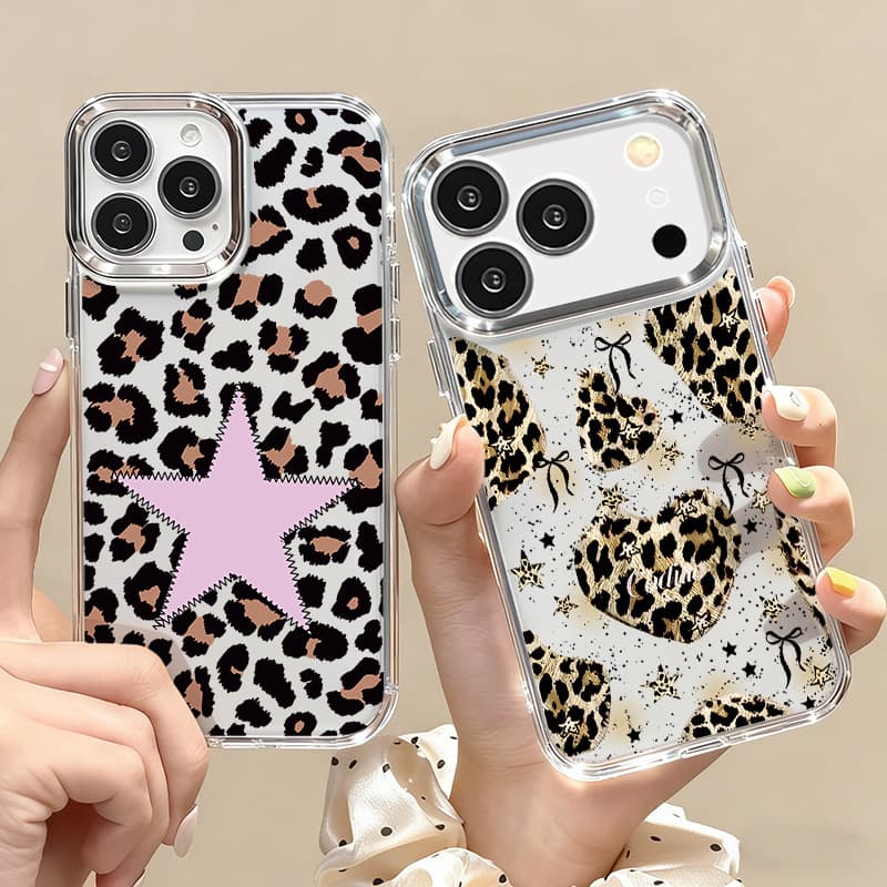 Suitable for Apple 17 American retro star leopard print mobile phone case 16promax HD printed electroplated metal lens
