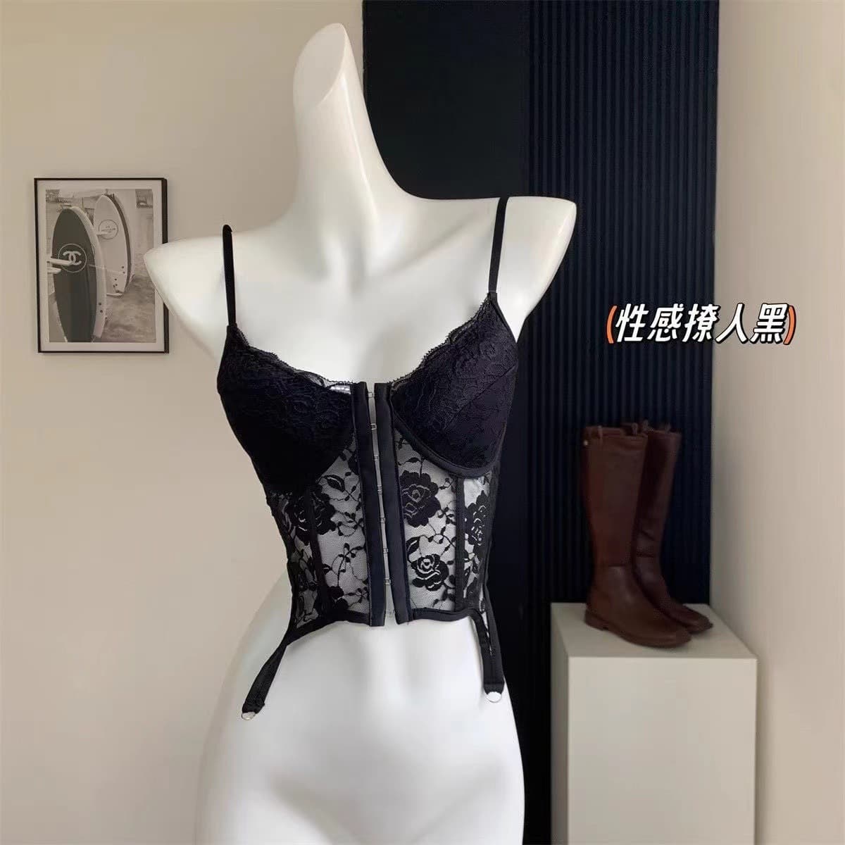 European and American Fishbone Vintage Lace Patchwork Irregular Camisole Top Slimming Short Length Sexy Fitted Top