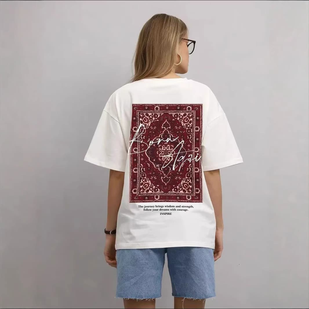 Vintage Chic Heavy Industry Foreign Style Niche Fun Design Printed Oversize All-Match Lazy Style Top