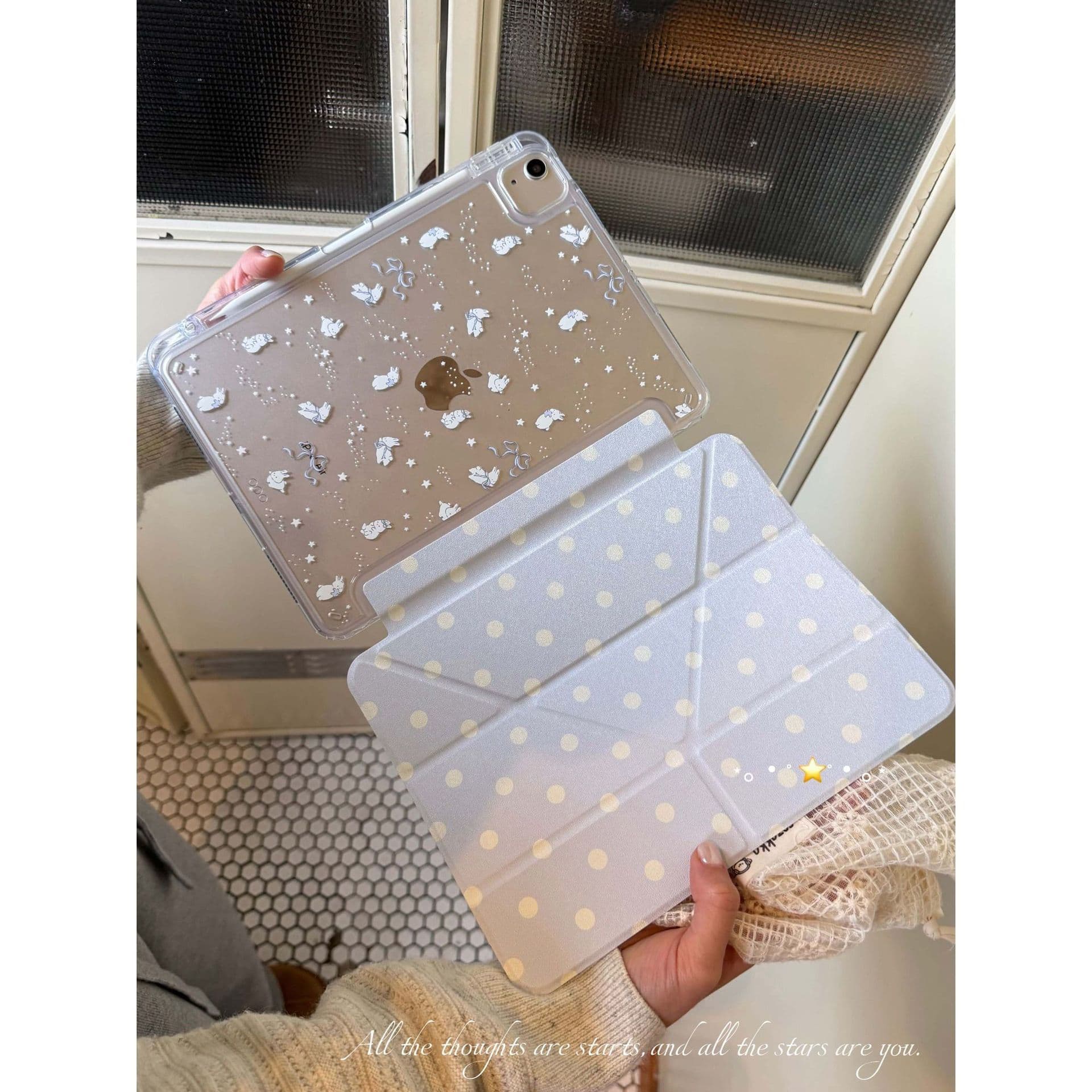 Y Fold Polka Dot Ribbon Rabbit iPad Pro 11 inch MINI7 Tablet A16 Case 11th Gen Air 6/7/8 Protective Cover