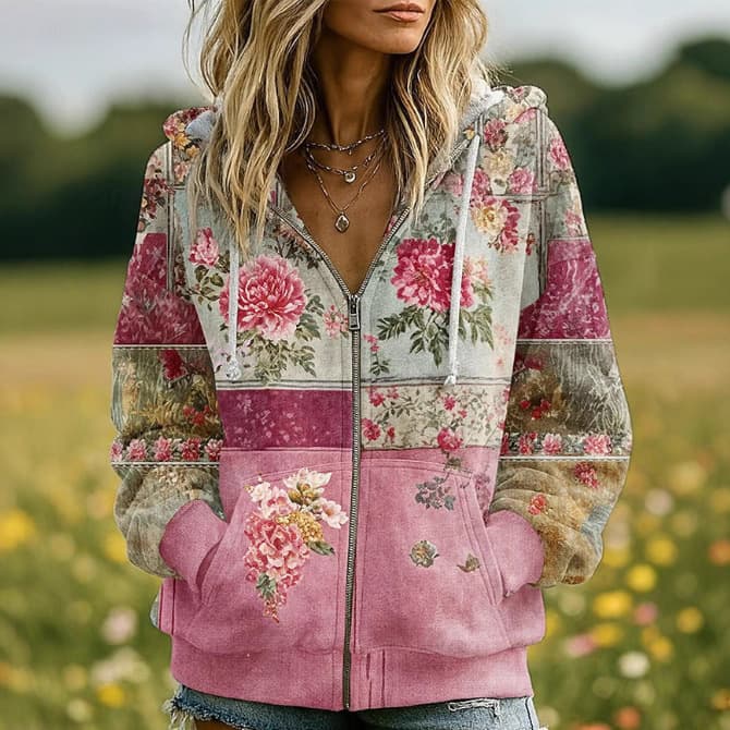 New European and American Cross-Border Export Independent Station Amazon Women's Sweatshirt 3D Digital Printing Zipper Shirt Source Manufacturer