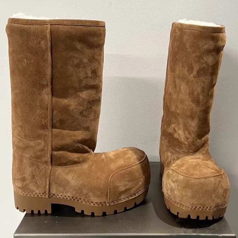 2024 Winter New Ugly-Cute Big Head Snow Boots Loaf Boots Unisex Thick Sole Height Increase Below Knee High-Tube Warm Cotton Boots