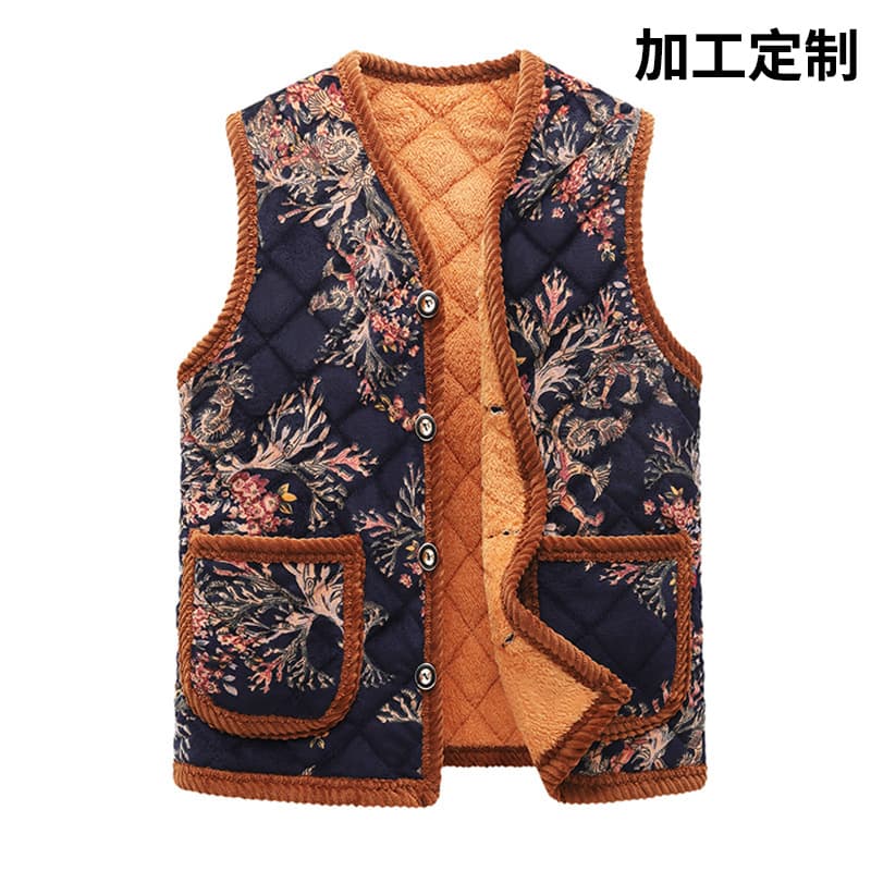 Sleeveless Vest Without Hood, Short-Sleeve Floral Vest for Middle-Aged and Elderly Women, Fashionable Cotton Vest
