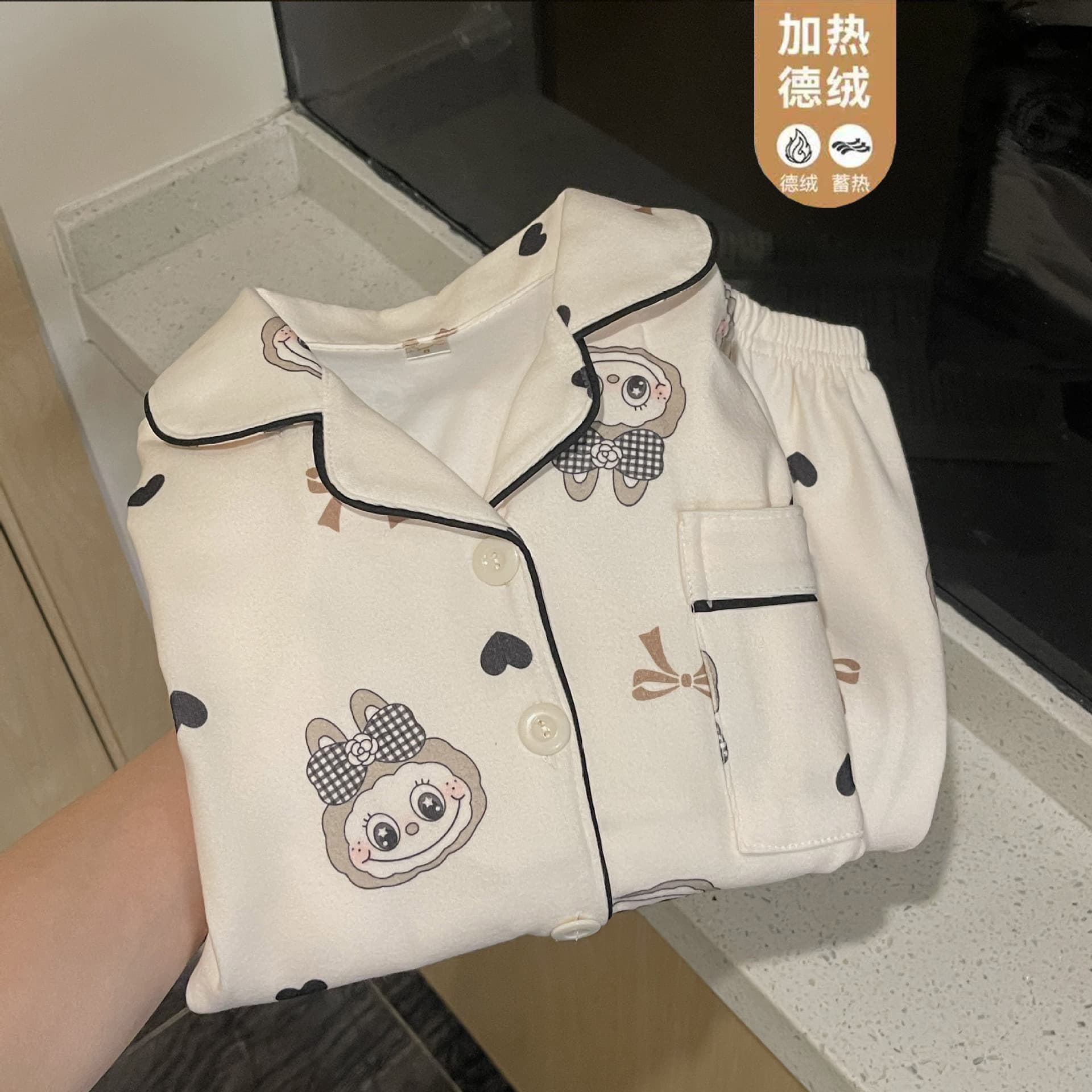 Kids Thickened German Velvet Pajamas for Girls Autumn Winter Loungewear Girls Long Sleeve Pants Cardigan Set for Older Children