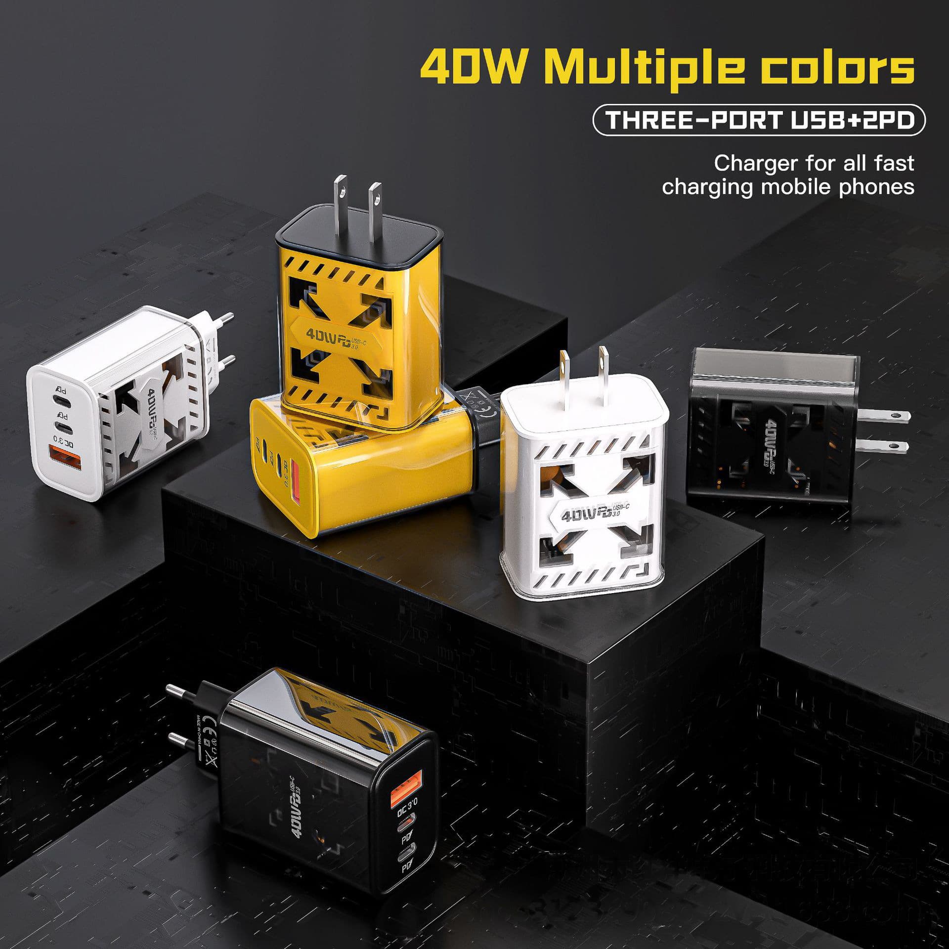 Arrow Transparent Mecha PD40W Smart Charging Head Dual Type-C+ Single USB Multi-Function Mobile Phone Fast Charging Charger