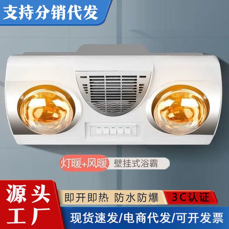 No-Drill, Explosion-Proof, Waterproof Two-Bulb Wall-Mounted Bathroom Heater for Home Use