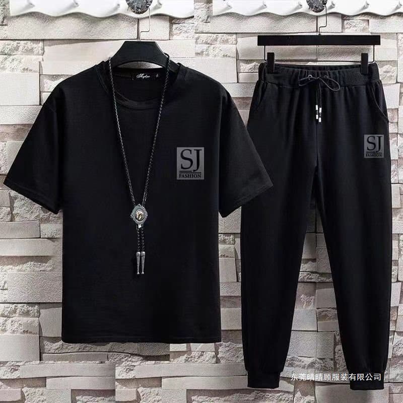 Summer Men's Short Sleeve T-Shirt Set Casual Slim Fit Jogger Sports Outfit