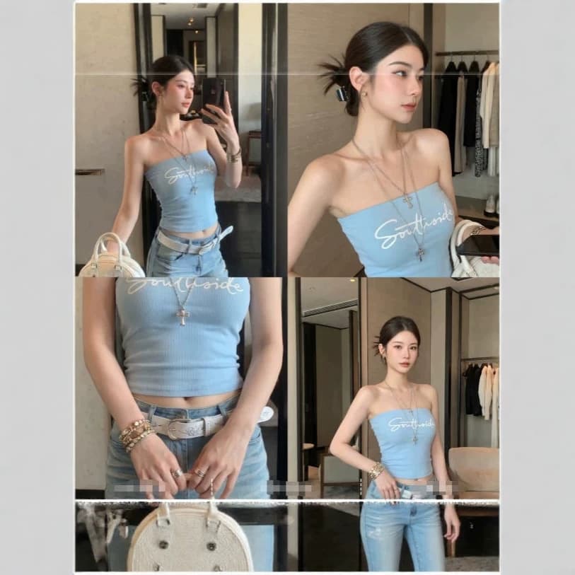 Pure Desire Sexy Style Letter Graphic Tube Top for Women 2026 New Outer Wear Slim Fit Vest Top