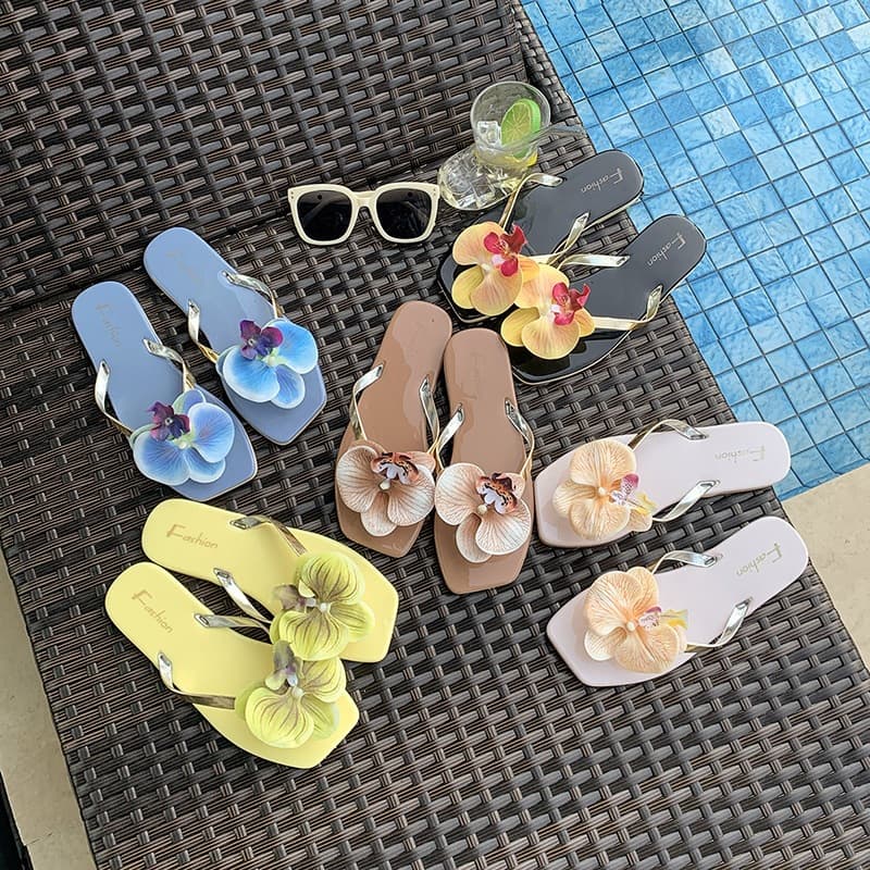 French Style Fairy Slippers for Women Summer 2026 Niche Butterfly Orchid Beach Vacation Flip Flops Large Size