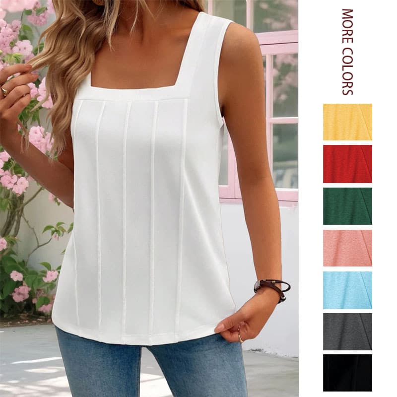 2026 Amazon Summer New Independent Station European and American Tiktok Solid Color Women's Square Neck Pleated Knitted Vest