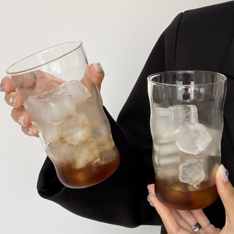 Pleated Glass Cup for Home Use, Coffee Cup, Juice Cup, Cold Drink Cup, Glacier Cup, Iced Americano Latte, High Borosilicate, Light Luxury, Premium Feel