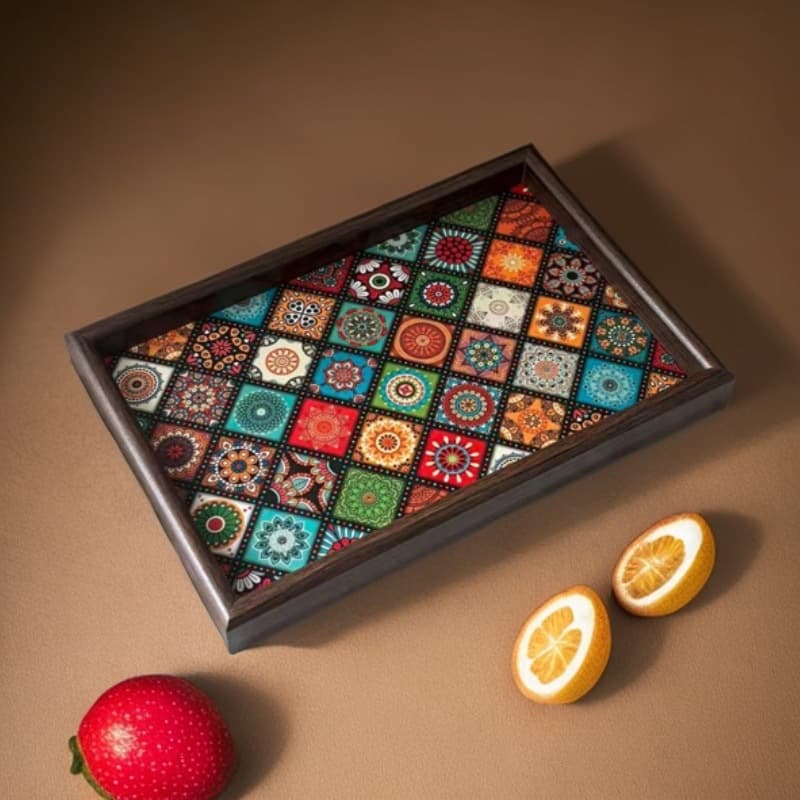Bohemian Style Colorful Checkerboard Ornament Tray Entryway Living Room Creative Storage Plate Jewelry Storage Tray