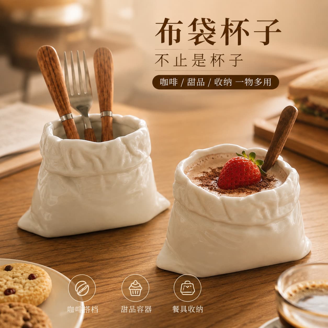 Ceramic Tote Cup Coffee Mug, High-Aesthetic Dessert Container, Tableware Storage Cup, Creative Mug for Home