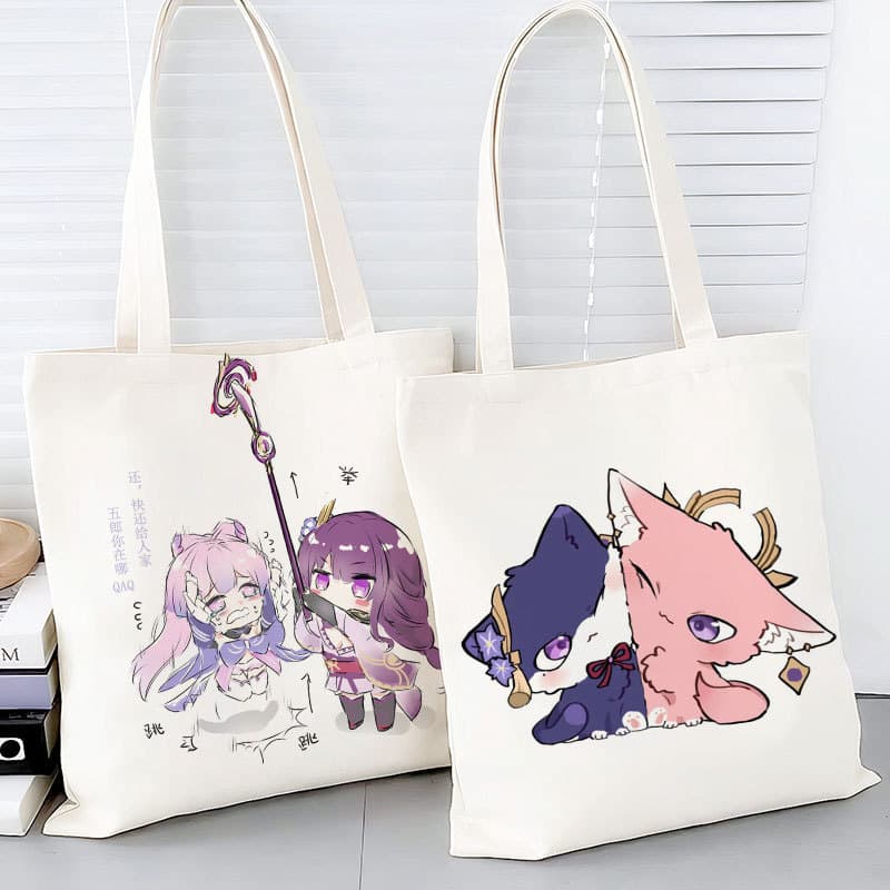 Genshin Impact Canvas Bag Yae Miko Raiden Shogun Narukami Group Merchandise Graduation Student Large Capacity Zipper Handbag