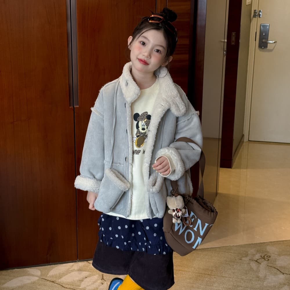 Flowers and Seeking Children's Clothing Girls' Jacket 2025 Autumn/Winter New Style with Gloves, Fur-lined, Windproof, Warm, Trendy Children's Clothing