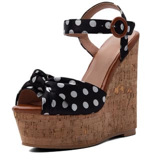 European and American Cross-border Trade Wood Grain Platform Polka Dot Banquet Plus Size 46 Wedge Heel Sexy High Heel Sandals