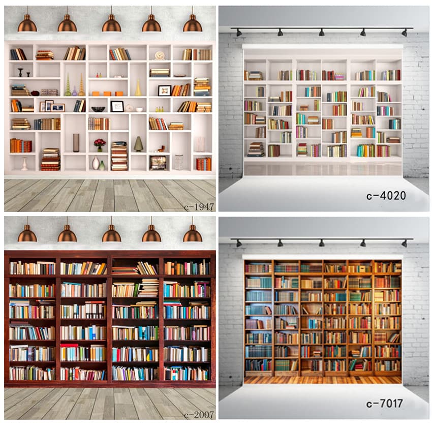 Birthday Party Background Cloth 3D Library Bookshelf Festival Banner Vinyl And Cotton Fabric Combined Material Photography Props