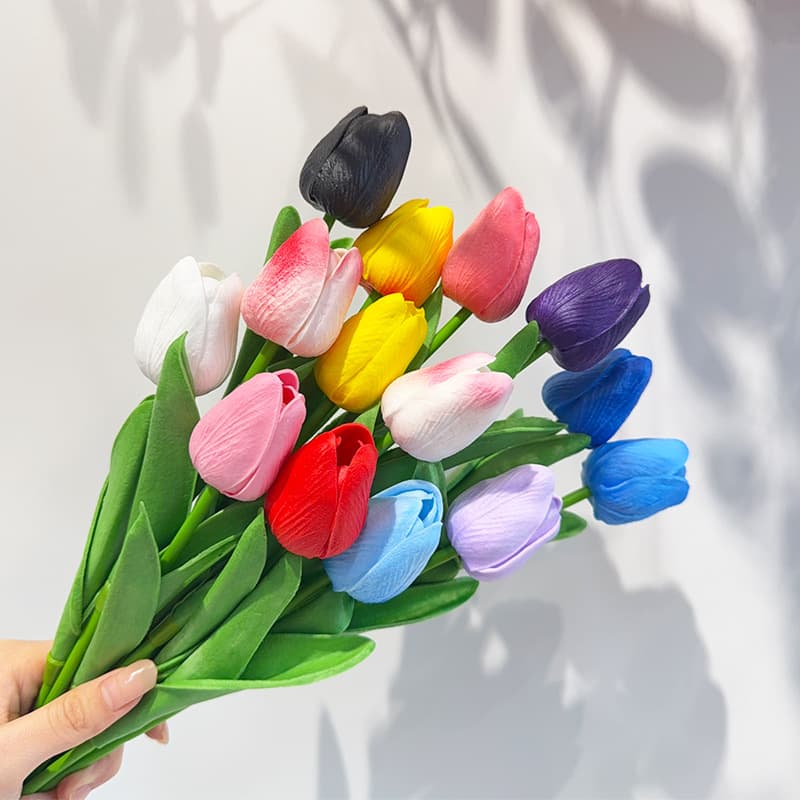 Ins Tulip PU Artificial Flower Single Stem Mini Touch Home Wedding Flower Arrangement Hand Bouquet High-End Fake Flower Wholesale