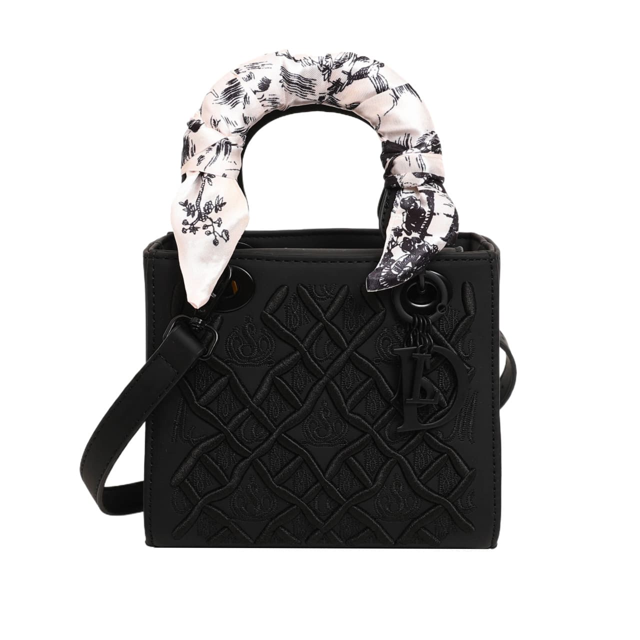 Embroidered Silk Scarf, Princess Diana Bag, Small Square Bag, Fashionable Handbag, Versatile Shoulder Bag, Women's French-Style Rhombus Crossbody Bag