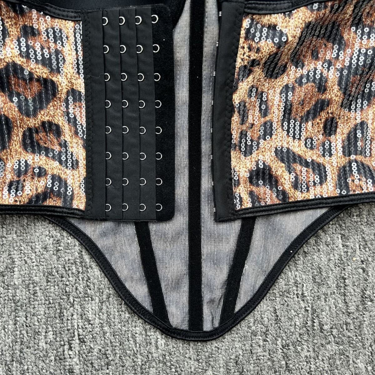 Sexy Leopard Print Mesh Lace Corset Top with Bones, See-Through Outerwear, European and American Style Inner Wear