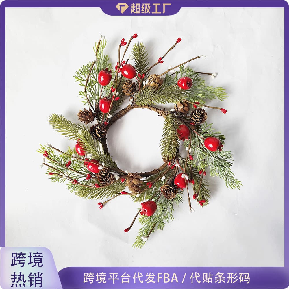 Christmas Wreath Decoration Pine Needle Accessories Christmas Tree Scene Arrangement Candle Holder Artificial Wreath Small Batch Customization