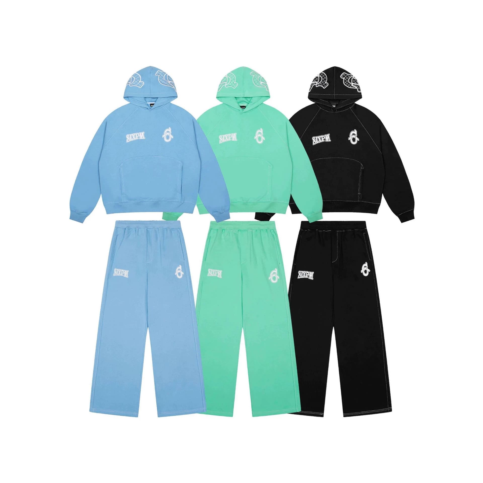 Genuine SIXPM In Stock Hooded Embroidered Letter Hoodie Sweatshirt and Sweatpants Set Unisex