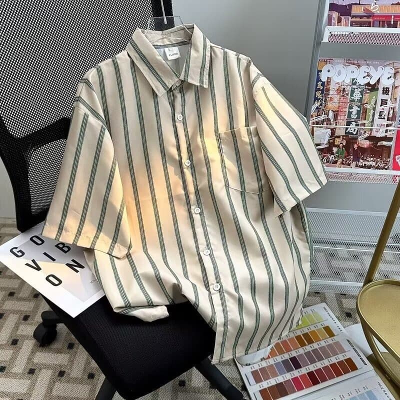 Striped Shirt Men's Summer 2026 New Premium Trendy Brand Long Sleeve Shirt Loose Casual Top Jacket Fashion