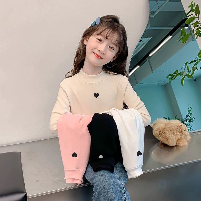 Girls' German Velvet Warm Long-Sleeve T-Shirt Autumn Winter New Baby Half-High Neck Outerwear Sweet Cute Base Layer Top Trendy