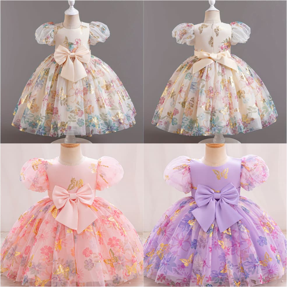 Floral Mesh Princess Dress for Girls, Party Attire, Kids Clothes