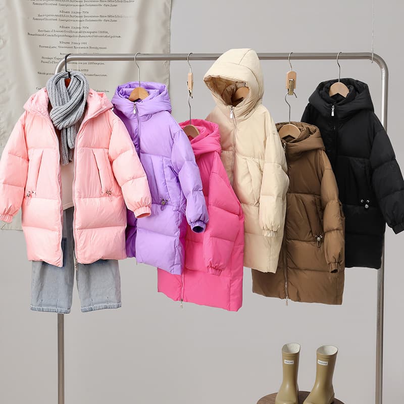 2025 New Winter Coat for Children, Boys' Quilted Down Jacket, Thick Warm Long-Length Cotton Coat for Medium to Large Kids, Girls' Korean Style