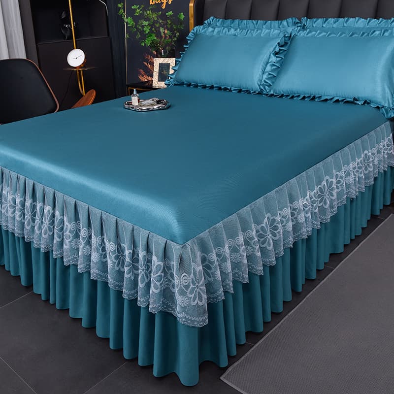 2026 Summer Live Broadcast Cross-Border New Korean Style Solid Color Ice Silk Cooling Mat Bed Skirt (Machine Washable)