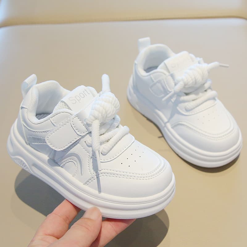 Kindergarten White Shoes Breathable Children's Leather White Sports Shoes Boys and Girls 2025 New Style Single Shoes