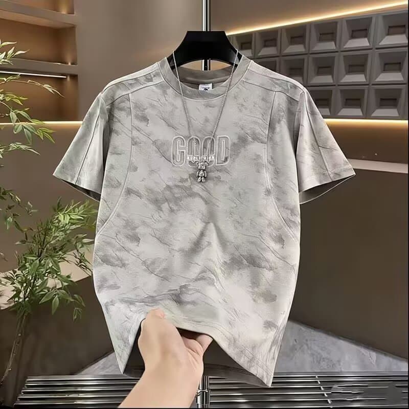 Men's Short Sleeve T-Shirt, Summer Thin Style, Trendy Brand, Loose Fit, Plus Size, Versatile with Stamped Letter Pattern