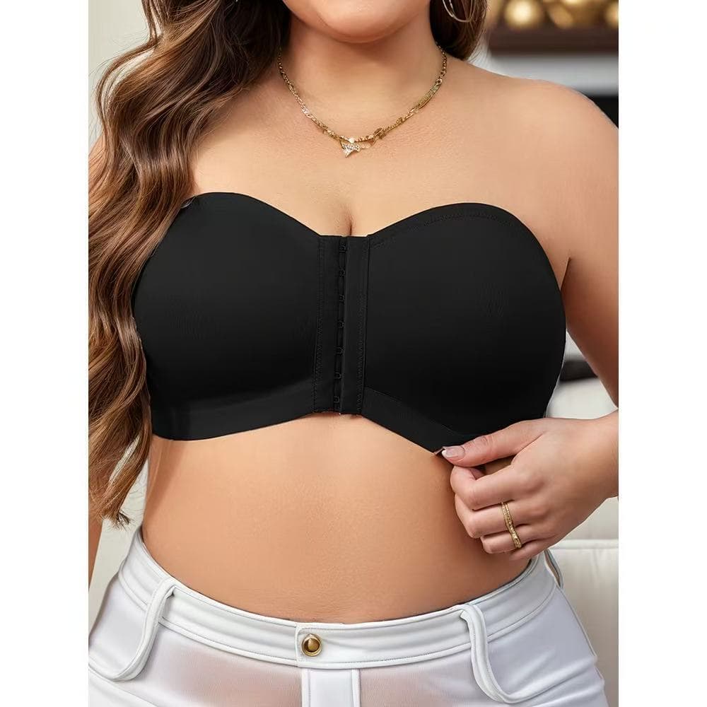 Plus Size Sexy Tube Top Bra Front Closure Push Up Bra Prevents Sagging Strapless Comfortable Breathable