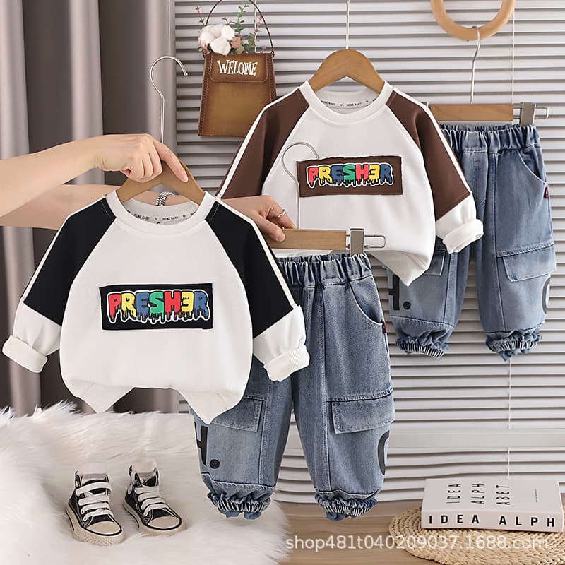 Boys Set Spring/Autumn 2026 New Baby Autumn Clothes Korean Style Fashionable Children's Handsome Sweatshirt Two-Piece Set