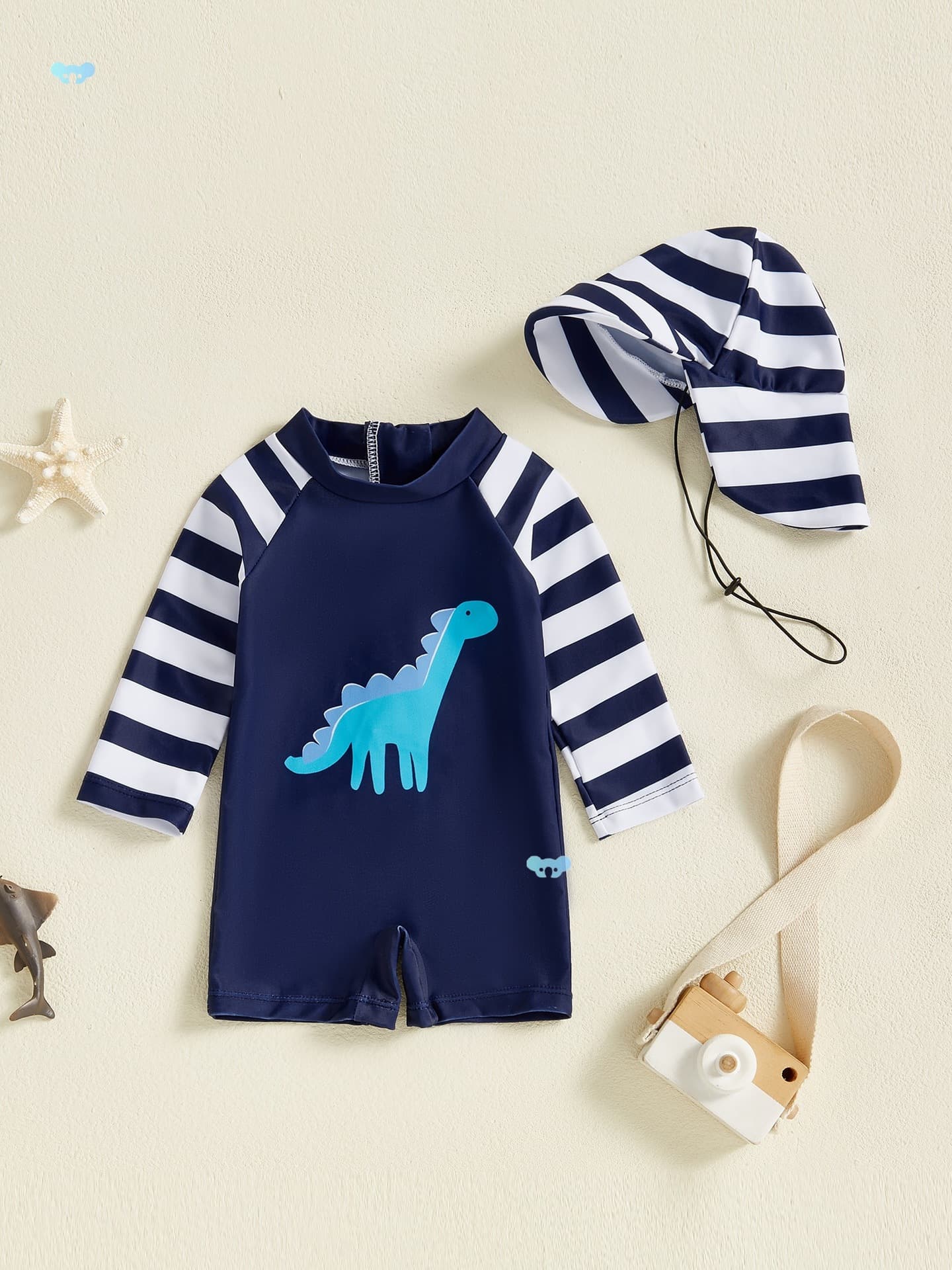 Adorable Dinosaur Print Striped Long Sleeve Toddler Boys