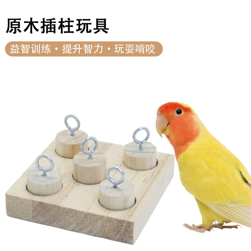 Parrot Puzzle Toy Wooden Peg Insertion Cylinder Desktop Training Interactive Bird Toy