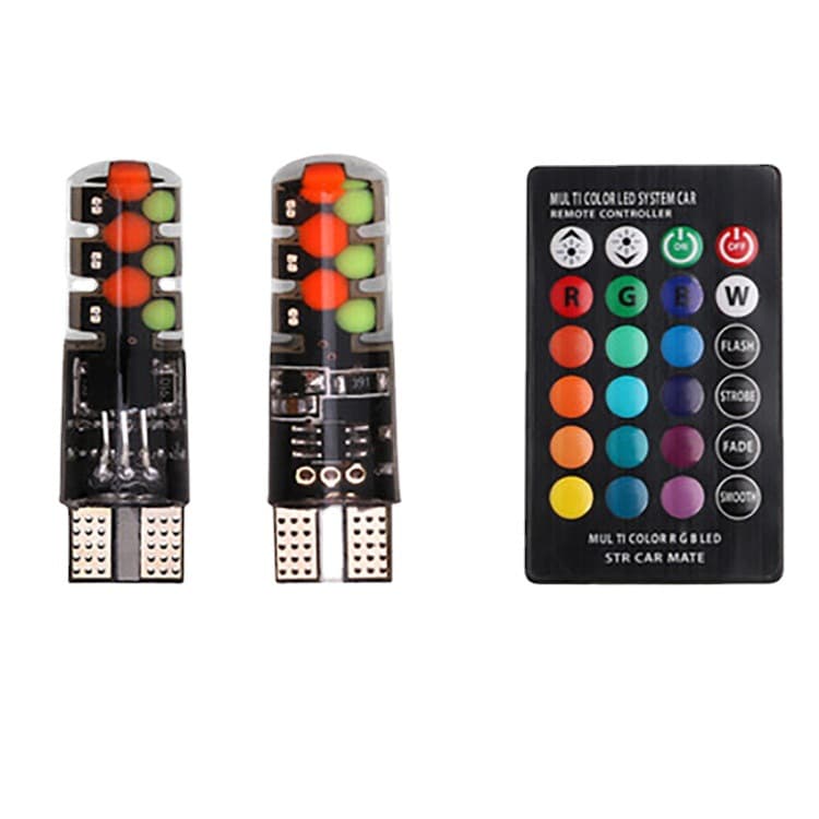 T10 COB RGB car LED width light, colorful with remote control flashing width light, waterproof silicone license plate light