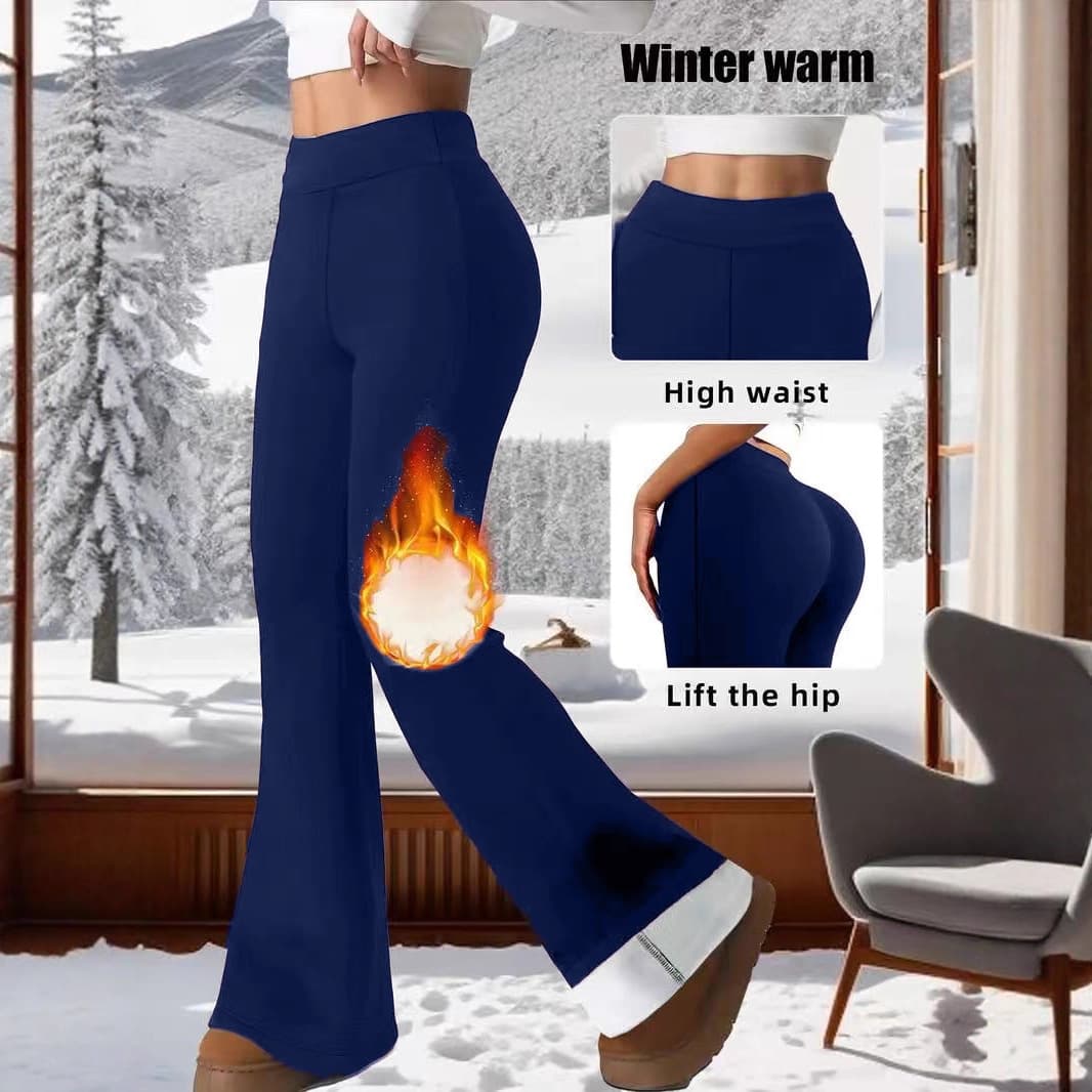 European and American cross-border women's high-waist flared pants for tummy control and hip lifting, soft thickened fleece lining, winter bottoming casual pants