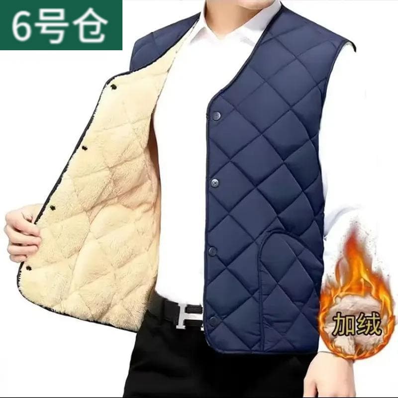Men's autumn/winter new warm vest, middle-aged and elderly casual versatile fleece-lined thick sleeveless waistcoat