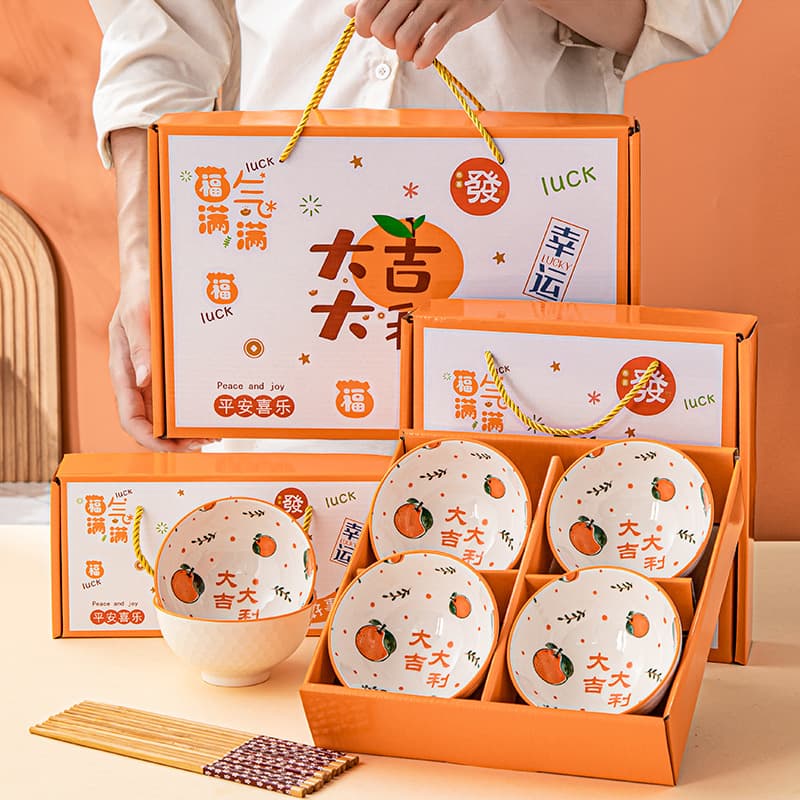 Creative Gift Ceramic Bowl Chopstick Plate Set Gift Tableware Auspicious Souvenir