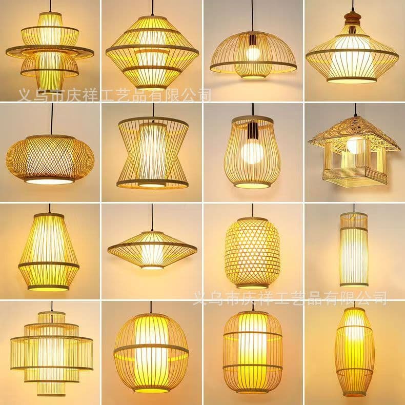 New Chinese style bamboo lantern chandelier restaurant tea room Zen bamboo art lamp hot pot shop decorative lampshade handmade retro lamp
