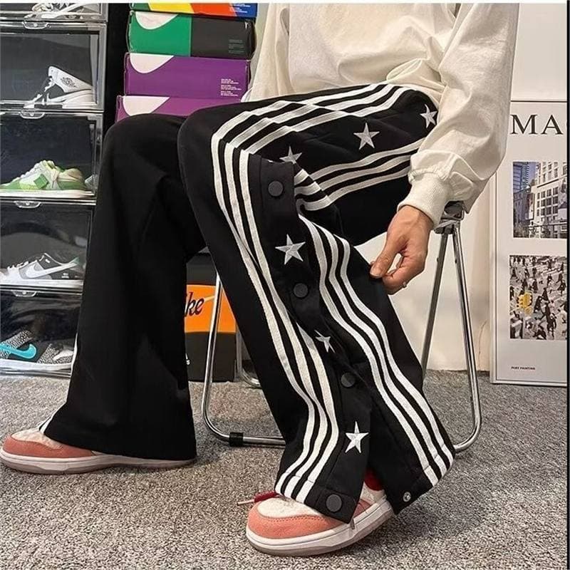 European and American High-Street Vibe Star Button Straight-Leg Casual Pants for Men, Thin New Style, Loose and Versatile Sports Long Pants for Women