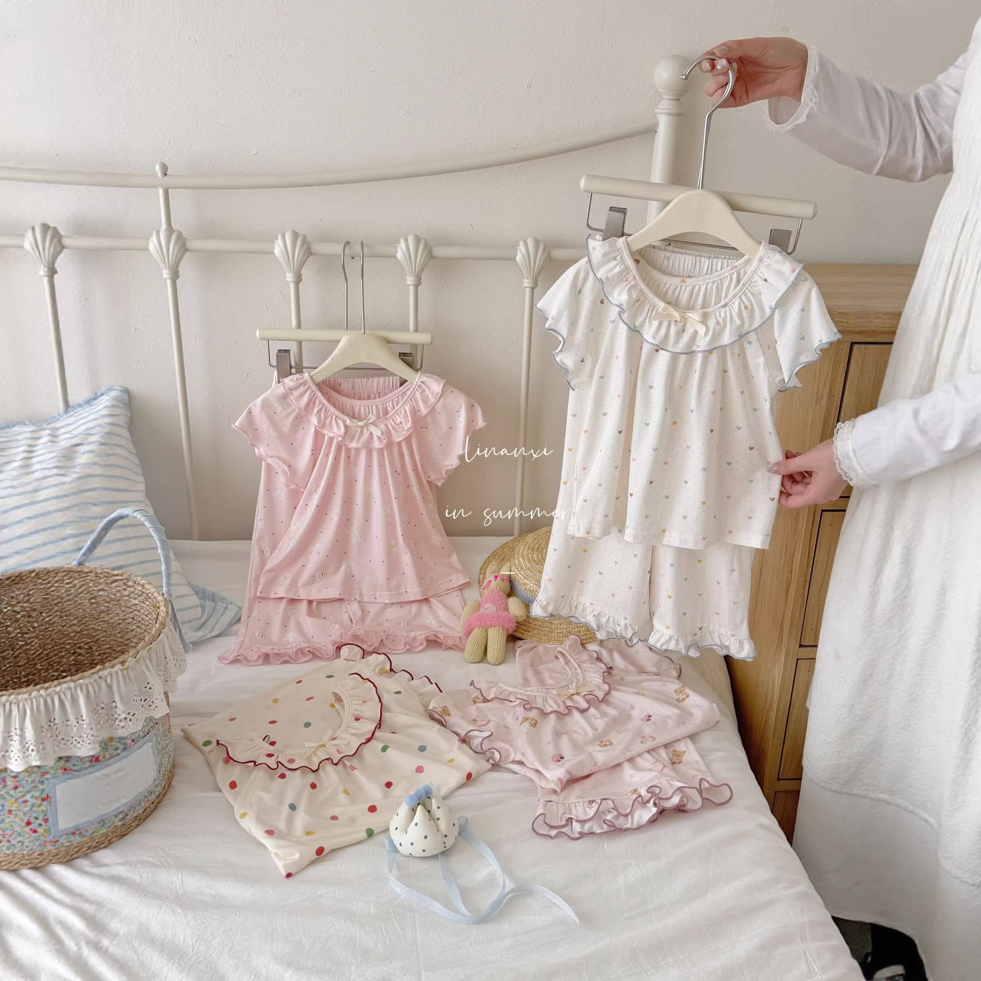 87167 Girls' Summer Thin Pajamas Kids' Air Conditioning Wear Ice-Skin Cotton Two-Piece Set, Yocos Digital Print Homewear
