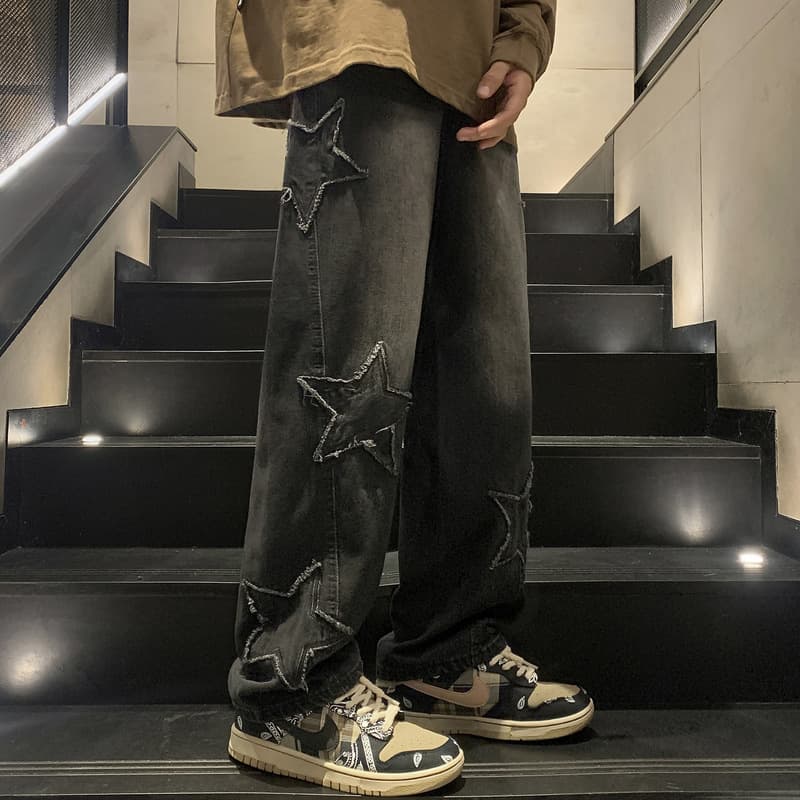 Straight Denim Pants Men's High-end Spring Fashion Brand Wide-leg Pants Spring and Autumn Loose American Style High Street Vibe Pants