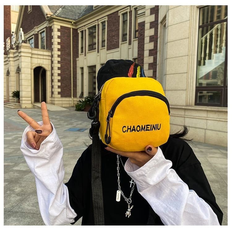 2024 Spring Letter Canvas Small Bag Fresh Sweet Girl Single Shoulder Crossbody Bag Student Fashion Round Bag
