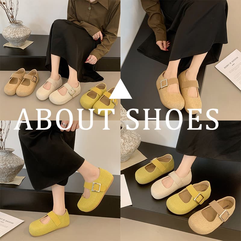 Height Increasing Thick Sole Linen Slip-On Mary Jane Birkenstock Shoes for Women to Match Dresses 2026 Autumn New Shallow Mouth Flat Shoes